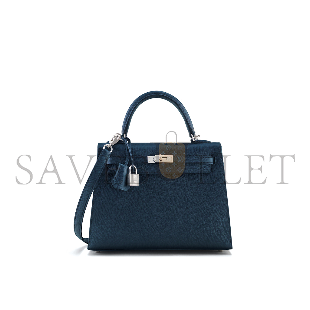 H**mes an indigo kelly 25 with palladium hardware (25*17*7cm)